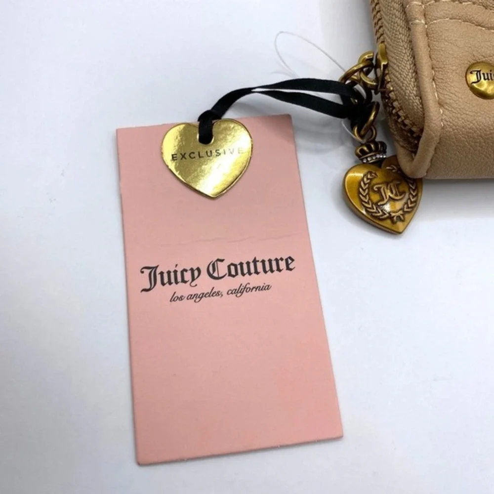 Juicy Couture Romance Gusset‎ Zip Around Wallet Heart Charm Y2K Antiqued Tan NWT